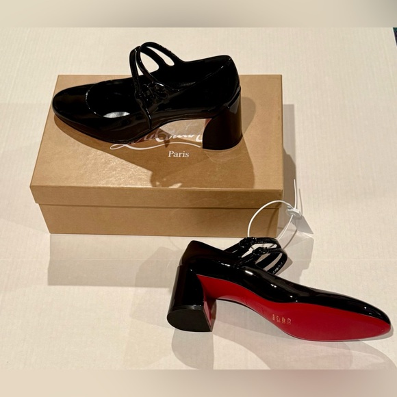 Christian Louboutin Shoes - Christian Louboutin Black Patent Mary Jane Heels with Red Soles